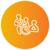 diversity-equity-inclusion_100x100 Icon of three figures, including one in a wheelchair, on a gradient orange circle background.